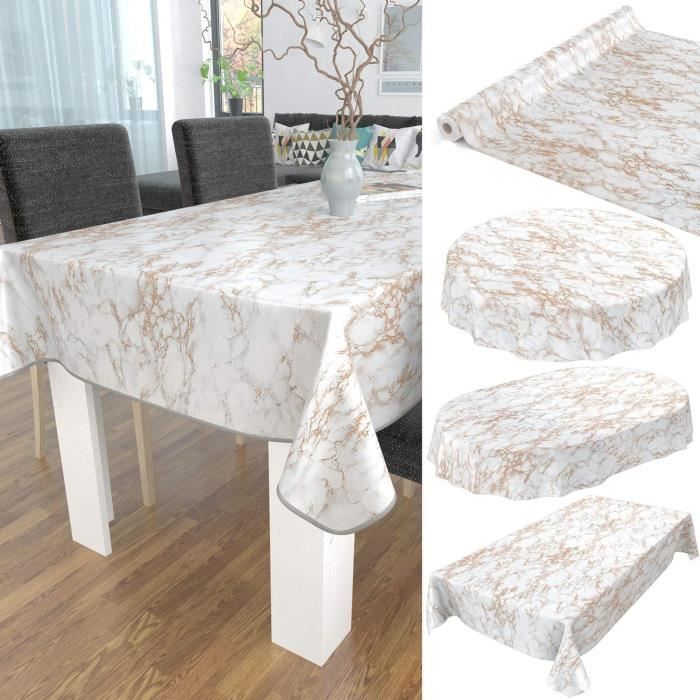 Nappe Toile Cirée Ronde 140 Cm Fleurs Marbrées - Lavable Et Protège Table Jardin