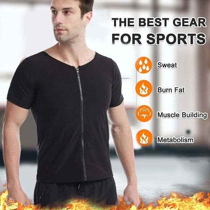 T Shirt de Sudation pour Homme Gilet Zipp de Minceur Fitness