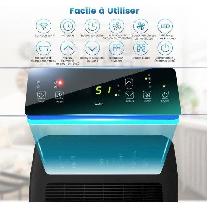 Déshumidificateur 50L/24h - Capacité 120m² - Réservoir 4.5L Et Drainage Continu - Minuterie 24H - Pour Cave, Sous-sol, Salle De Bain - 8