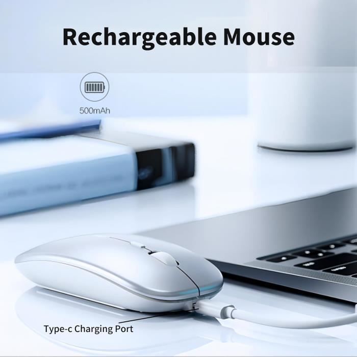 Souris Sans Fil Inphic Tri-Mode (Bluetooth 5.0/4.0 + 2.4G) - Rechargeable, Silencieuse, 1600 DPI, Noir