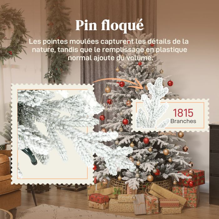 Sapin De Noël Artificiel Floqué Neige 180 Cm - 1815 Branches Articulées - Support Métal Stable