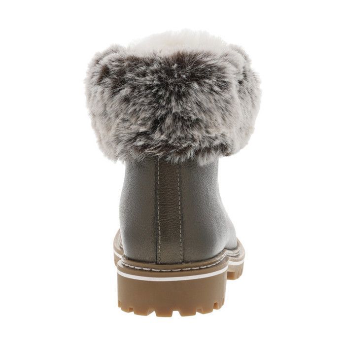 Bottines Plates Femme – Simili Cuir Kaki – Doublure Fourrure – Tailles 3 à 7 – Neuf Avec Boîte
