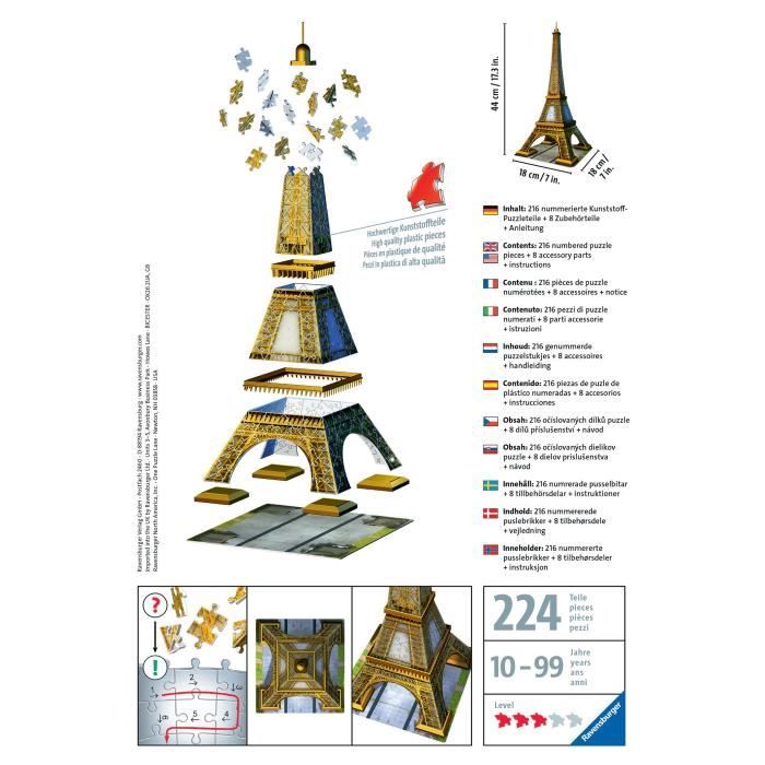 Puzzle 3D Tour Eiffel - Ravensburger - 216 pièces - sans colle