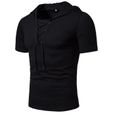 T shirt Hommes de Marque Luxe uni à capuche Tee shirt Grande VêTements Masculin Noir FBC128C2-0