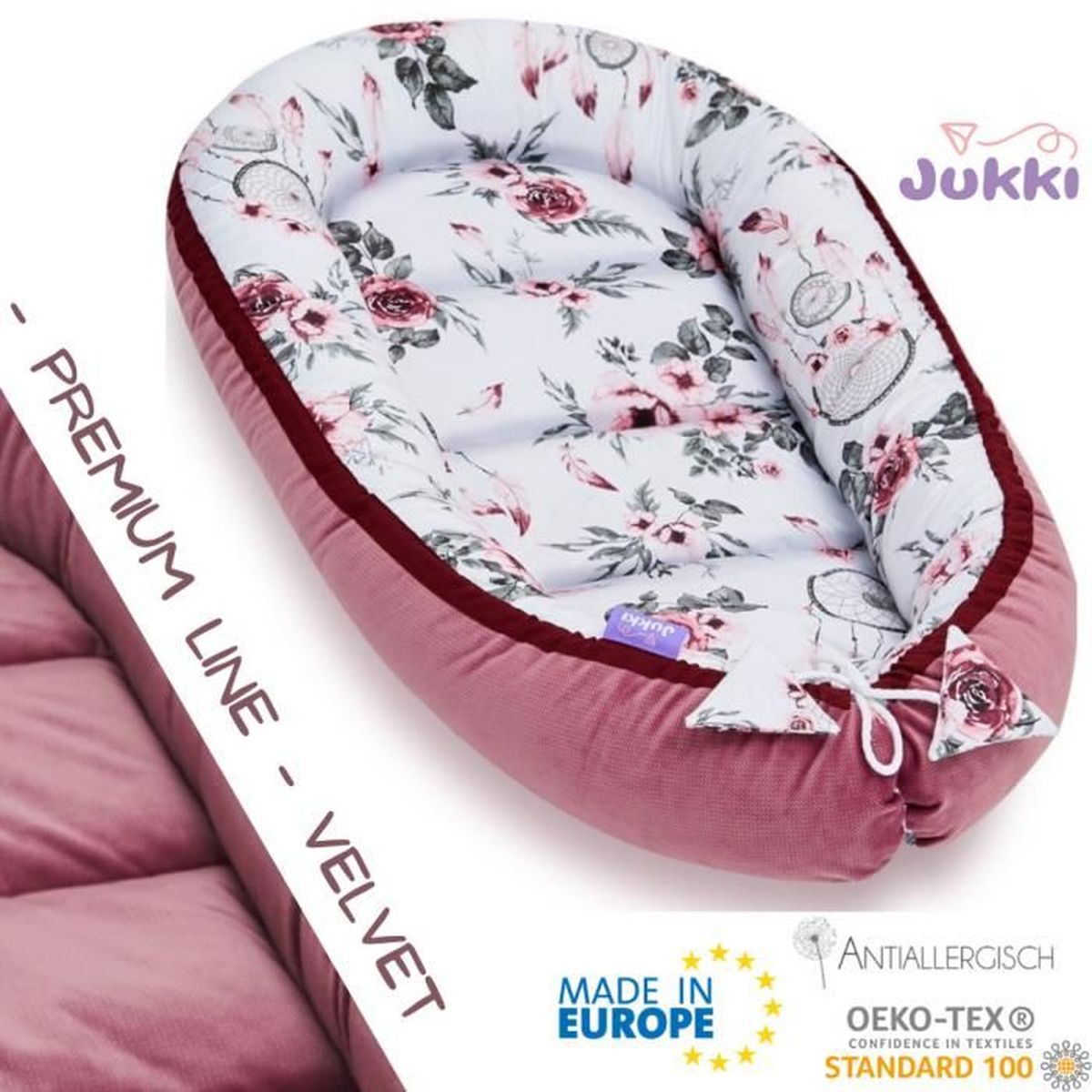 Nid pour nouveau-n/é nourrisson 100/% Coton: In Garden Mint JUKKI/® Reducteur de lit bebe XXL 120x65 cm Cocon bebe Baby nest Cocon de Sommeil pour baby de 0-9 mois