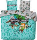 FOCLATUNER Parure de Lit Minecraft 2 Personnes, Housse de Couette Réversible 200x220 cm, 2 Taies d'oreiller 65x65 cm, 100% Fibre de polyester