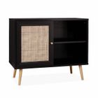 SWEEEK Meuble de rangement en cannage 80x39x65.8cm Bohème - Noir - 2 niveaux - 1 porte - pieds scandinaves. buffet bas