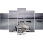 FEEBY Tableau Décoration Murale 5 Panneaux pont barque 100x150 cm Impression sur Toile pour la Maison Mer Paysage Salon Appartement