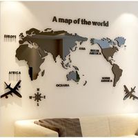 Sticker Mural 3D Carte du Monde DIY - Noir - Décoration Murale pour Maison - Taille 1.2*0.6m