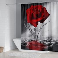 Rideau de douche en tissu polyester imperméable Rose rouge 180 x 200 cm avec crochets