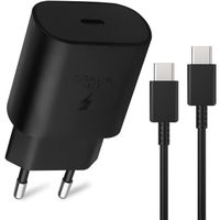Chargeur Rapide USB-C 25W Noir + Câble 1M USB-C vers USB-C pour Samsung Galaxy M13 M23 5G M32 M33 M53 5G