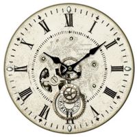 Horloge murale ronde décorative blanche en bois MDF avec chiffres romains, décoration murale industrielle vintage 34 cm 27820RGSG