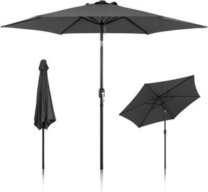 PARASOL gris Parasol de 270 cm avec manivelle, parasol de 