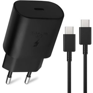 CHARGEUR TÉLÉPHONE Chargeur Rapide USB-C 25W Noir + Câble 1M USB-C vers USB-C pour Samsung Galaxy M13 M23 5G M32 M33 M53 5G