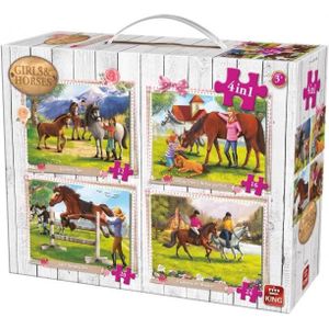 PUZZLE Puzzle 4-en-1 King Girls & Horses - Marque KING - 