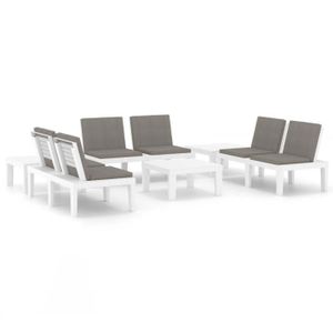 Ensemble table et chaise de jardin Salon de jardin 6 pcs avec coussins Plastique Blanc - Qqmora - DRG61083
