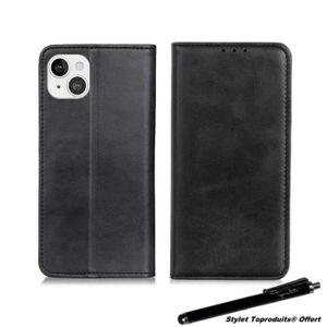 HOUSSE - ÉTUI Etui portefeuille noir pour iPhone 13 Housse de protection à fermeture magnétique avec Stylet Toproduits®