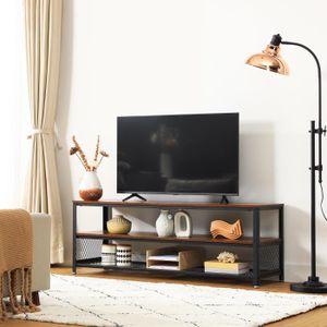 MEUBLE TV Meuble TV vintage - VASAGLE - Modèle long - Armature métallique - Texture bois - Brun rustique