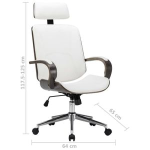 CHAISE DE BUREAU SWT Chaise de bureau avec appuie-tête Blanc Similicuir et bois