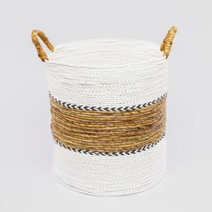 Cache-pot en poelet et corde, diamètre 35 cm