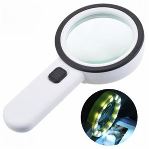 Loupe 30X Avec éclairage LED 12 Lumières - Lentille Verre 80mm, Blanche