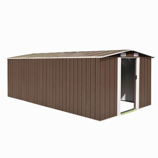 Abri De Jardin Métal Anthracite – 257x489x181 Cm, Acier Galvanisé, Double Porte Coulissante