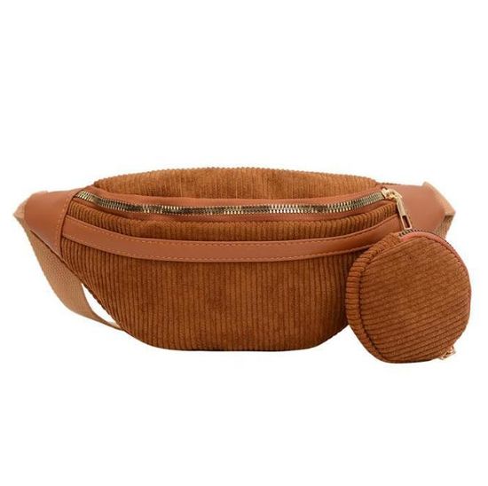 Sac Banane Velours Côtelé Réglable - 33x16,5cm | Poches Doubles - Pour Femme Et Homme - Idéal Voyage, Sport, Quotidien