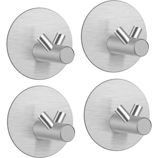 LIBILIS - Lot De 4 Crochets Adhésifs Noirs 3M - Porte-serviettes Mural Acier Inox - Support Jusqu'à 7 Kg - Pour Salle De Bain, Cuisine, Bureau
