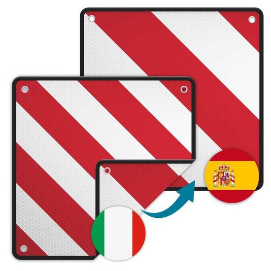 Panneau Réfléchissant 2-en-1 Wiltec 50x50cm - Pour Espagne Et Italie - Porte-Vélo/Camping-Car