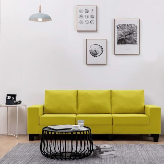 5821E-CO Magnifique Moderne Canapé droit fixe 3 places Canapé de relaxation DE Haute qualité Sofa DE salon Scandinave Jaune Tissu