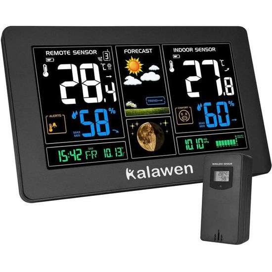 Kalawen Station météo avec 3 capteurs extérieurs, réveil numérique