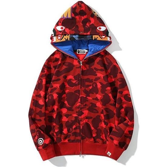 Sweat Shirt Veste Bape requin tete crane joint camouflage couleur assortie pull cardigan a glissiere 3D Sweat a Capuche Hoodie Rose Cdiscount Pret a Porter