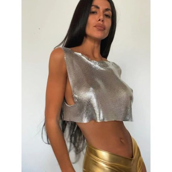 Top Dos Nu Haut Court Dos Nu Y2K Pour Femme Col Bénitier Froncé