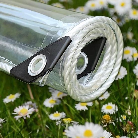 Bâche Transparente PVC 0.35mm - 90x120 Cm Avec œillets - Imperméable, Résistante Aux UV - Pour Serre, Barbecue, Protection
