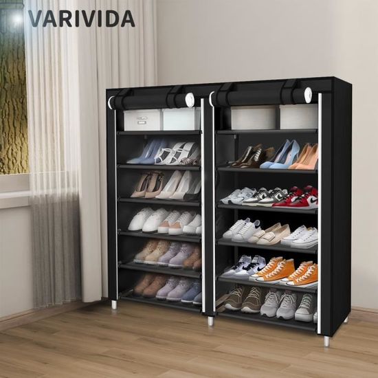 Armoire/Meuble à Chaussures ZEFAN - 7 étagères - Noir