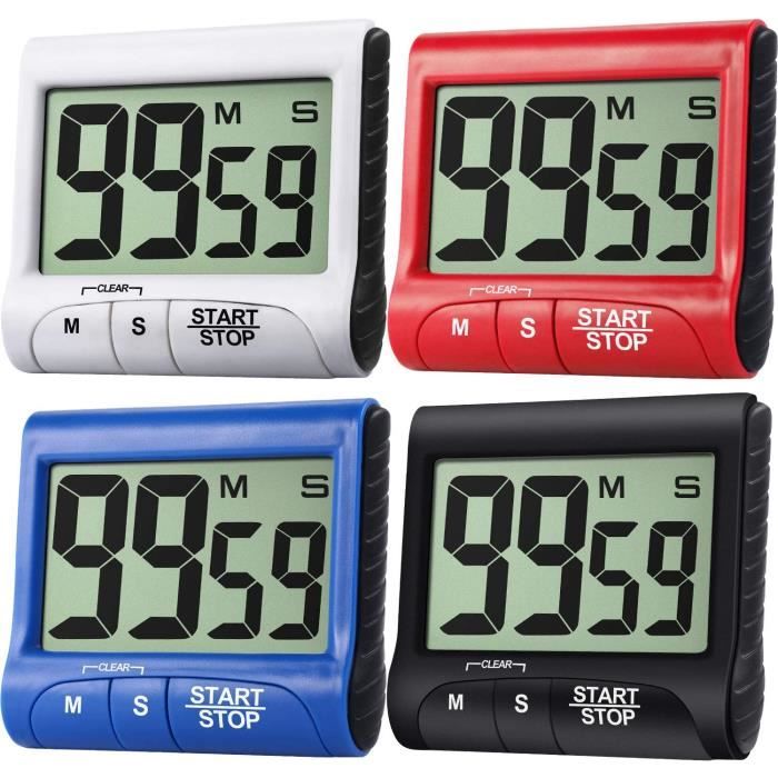 GeeRic - Lot De 4 Minuteurs De Cuisine électroniques Avec Alarme - Magnétiques, Grand écran LCD (piles Non Fournies)