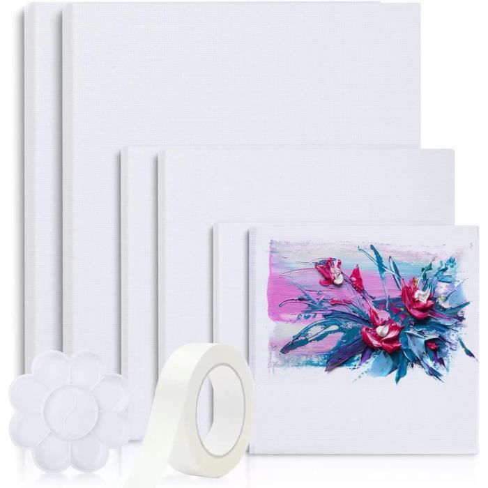 Lot De 10 Toiles De 30 X 30 Cm En Coton - 380 G/m² - 100 % Sans Acide - Apprêt Blanc - Pour Peinture Acrylique, Peinture à L'huile, Gouache