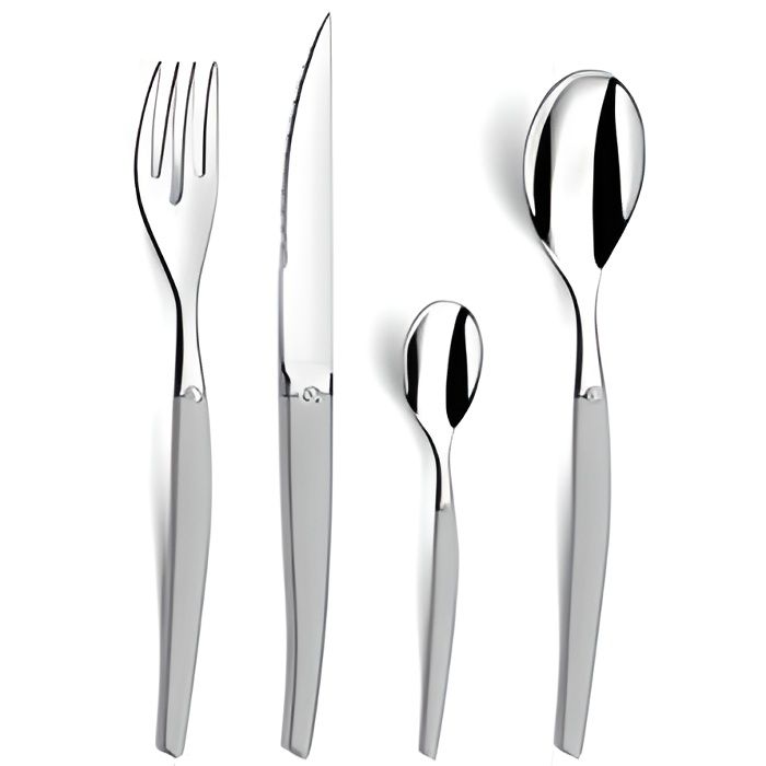 Lou Laguiole Ensemble de coutellerie 24 pcs Jet Satiné Argenté