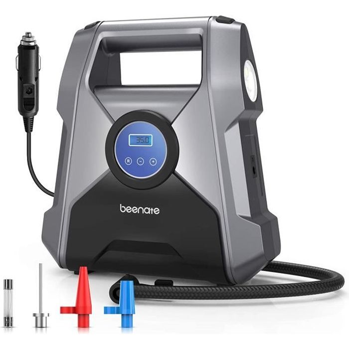 Compresseur d'Air Portatif 12V, Compresseur Voiture d'air Digital Portable 120W Auto Gonfleur Pneus vec Lampe LED, 3M Câble