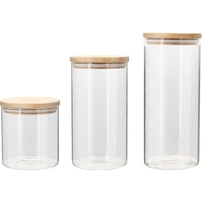 LOT DE 3 BOÎTES RONDES HERMÉTIQUES EN VERRE COUVERCLE BOIS