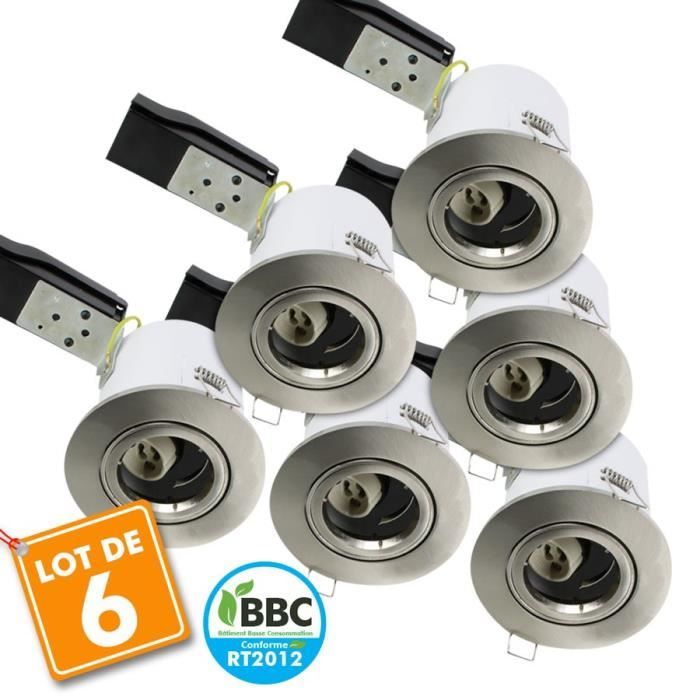 Lot de 6 Spot Plafond BBC acier brossé orientable diam 100