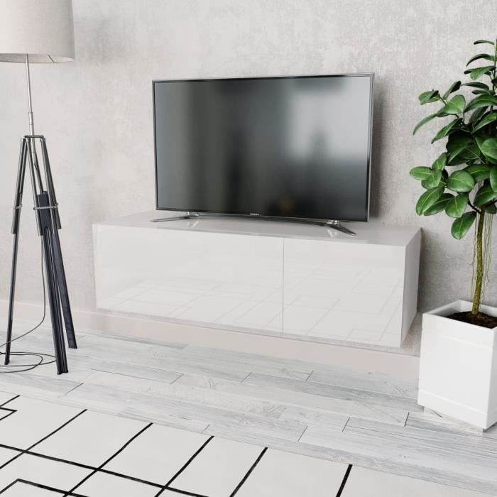 Elégant Meuble TV Design - Meuble de rangement Meuble de Télévision Aggloméré 120 x 40 x 34 cm Blanc brillant ☺53083