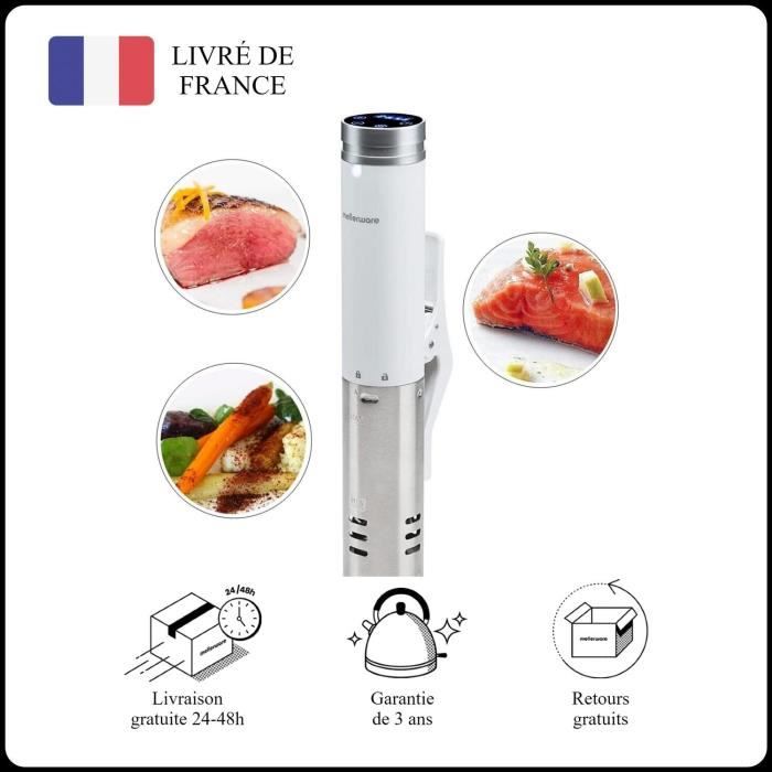 Mellerware - Cuiseur Sous Vide Roner Cheffy! 1000W | Basse Température Professionnelle | Thermomètre + Timer | Écran tactile | Blanc
