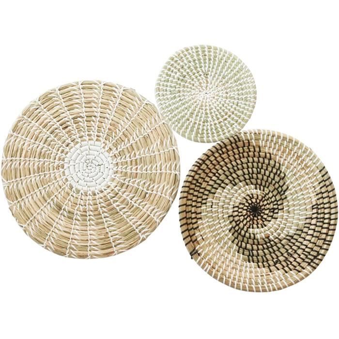 3pcs Décoratifs Suspendus Paniers,Déco de Panier Mural en Osier,Rondes Boho Panier Mural Déco,pour Salon Chambre Plateau Plat Panier