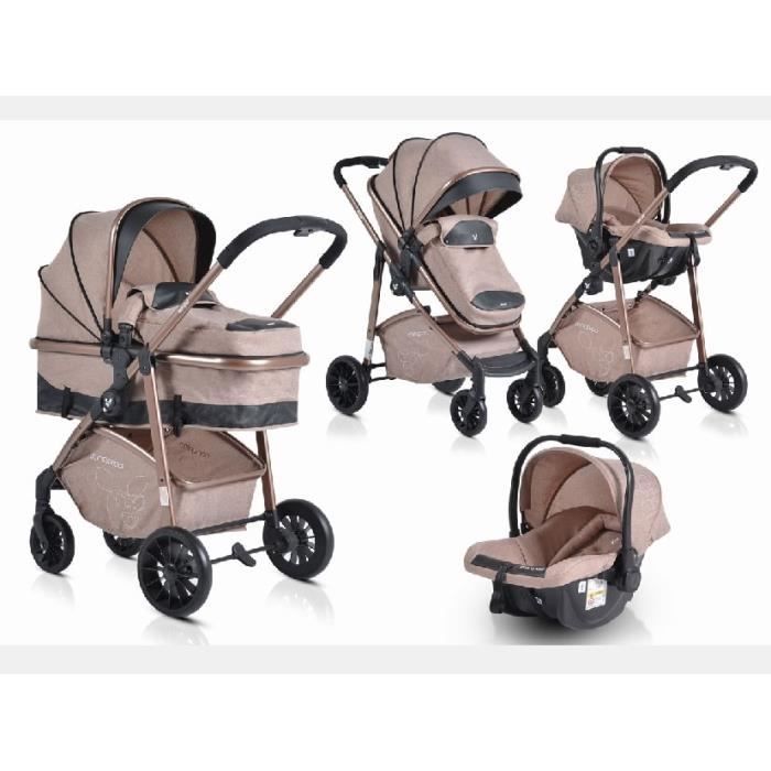 Cangaroo - Poussette combinée - trio 3 en 1 avec siège auto - nacelle - groupe 0m+ - de 0 à 15kg - Milan beige