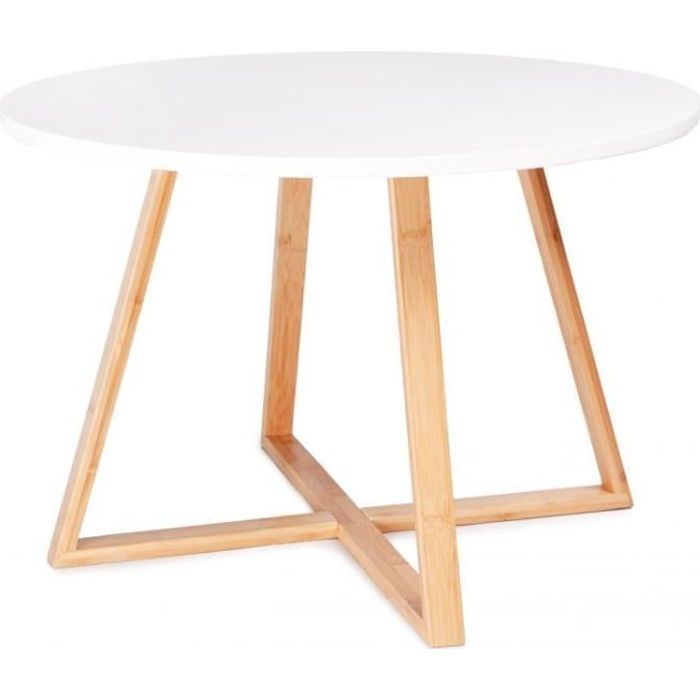 MSTORE - Table basse moderne salon - Diamètre du plateau + Hauteur 40 cm - Bois de bambou - Style scandinave - Blanc