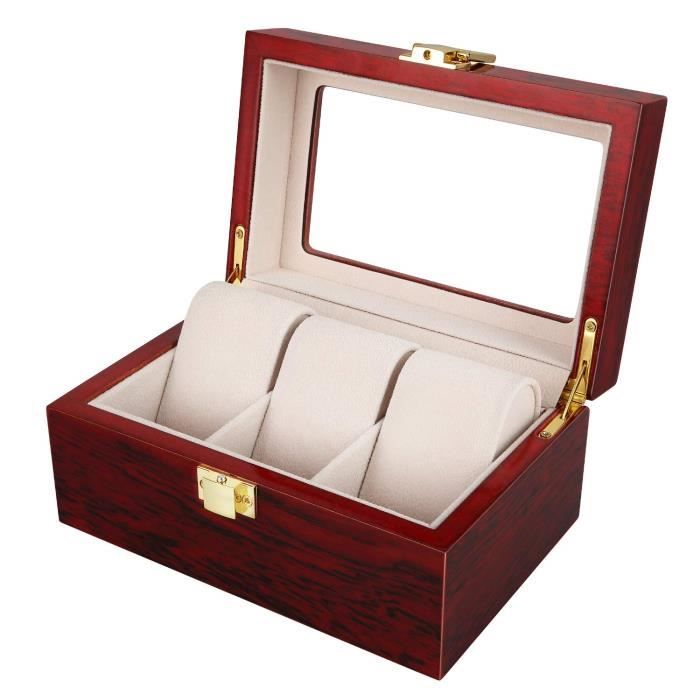 Présentoir Boîte Coffret à Montre Bijoux Coffret de Rangement avec Serrure Ecrin Homme Femme en Bois