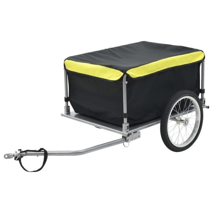 Vélo Cargo Remorque Wagon À Bicyclette De Stockage De Bagages Remorque Panier Transporteur Noir et jaune 65 kg -PAI