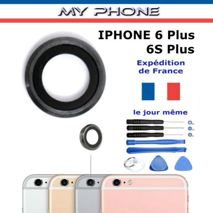 Vitre Cache Camera pour Apple IPHONE 6 Plus, 6S PLUS NOIR Lentille Photo Arrière + Kit 8 Outils