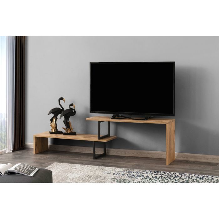 SUBLEEM Meuble télé PTIO Noir / Bois clair Noir Noir Bois Fonctionnel